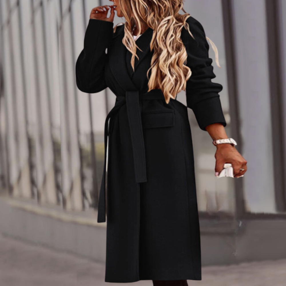 Valeraine Womens Elegant Maxi Coat With Belt Timeless Luxury And Cozy Comfort Premium Polyester Fabric For Autumn Winter