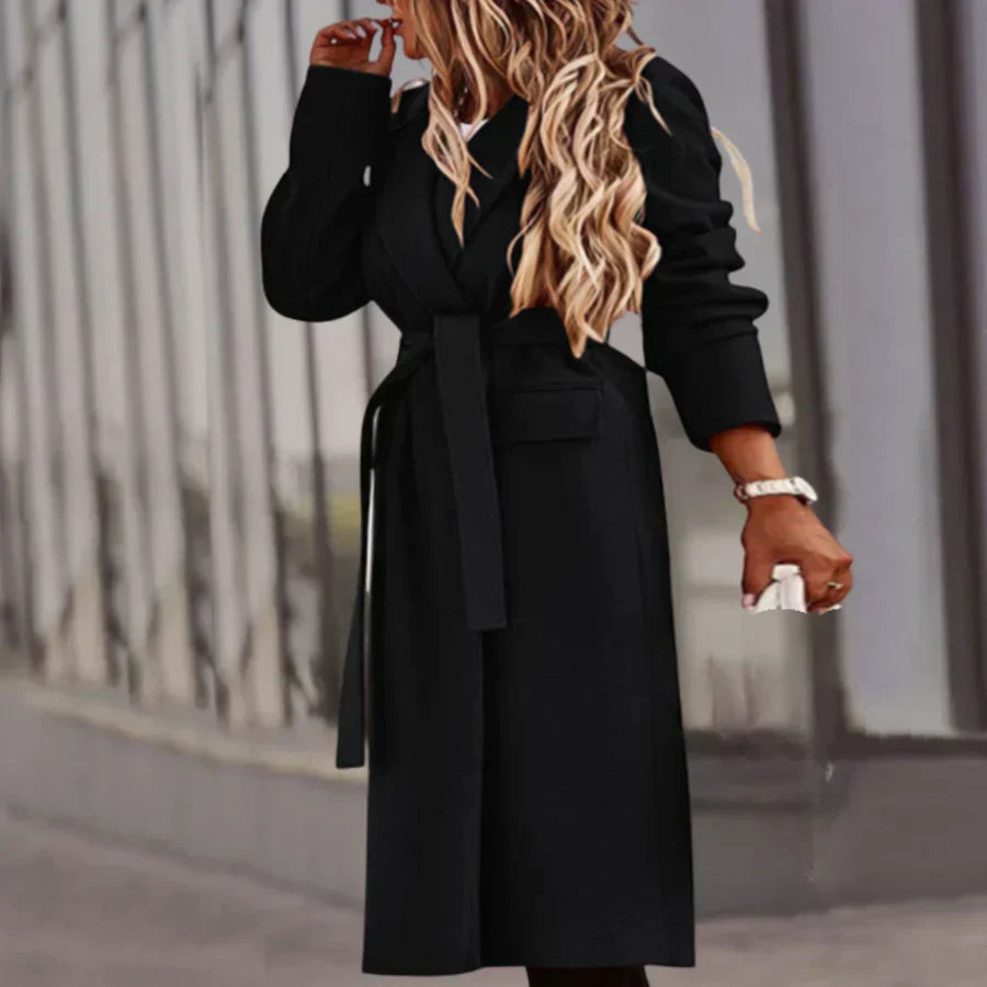 Street-wave Belted Women's Coat Elegant Silhouette With Fashion Belt For Women Everyday Chic