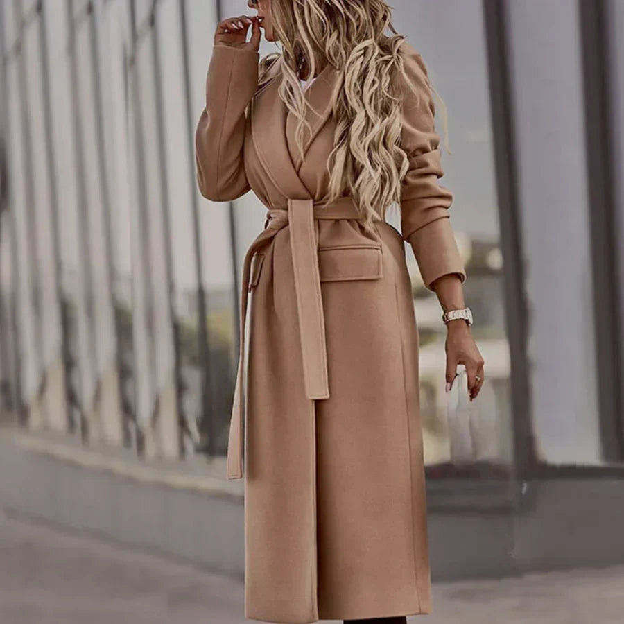 Street-wave Belted Women's Coat Elegant Silhouette With Fashion Belt For Women Everyday Chic