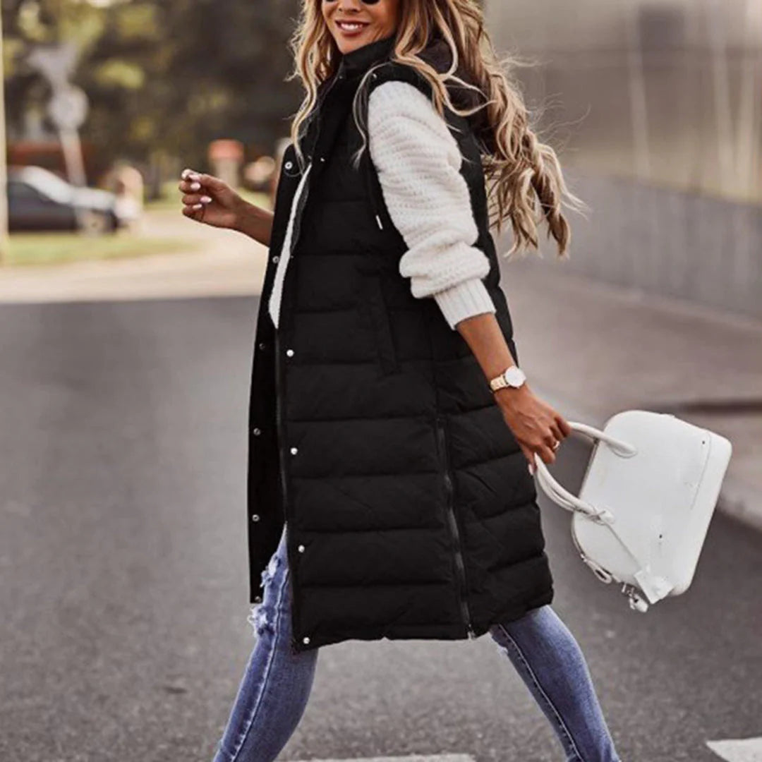 Street Wave Warm Puffer Vest For Women Long Quilted Sleeveless Jacket With Cozy Heat