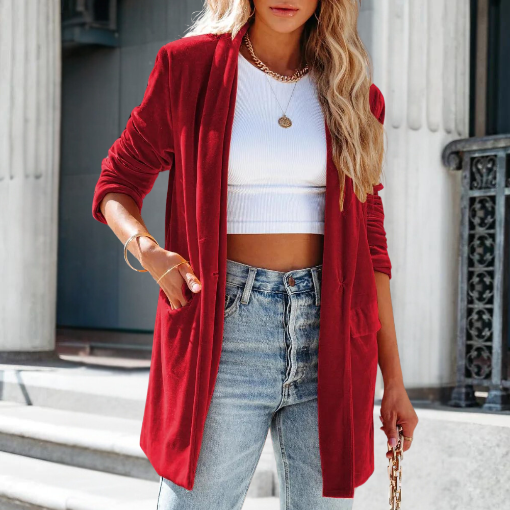 Street-wave Velvet Womens Coat Celestine Luxury Look Relaxed Fit Cozy Warm For Modern Women
