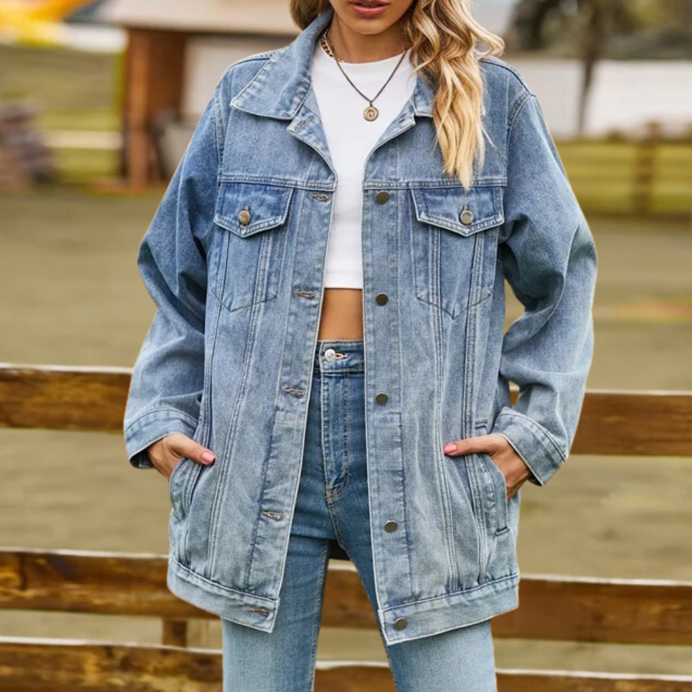 Elizabeth Women’s Denim Winter Jacket With Button Closure For Cozy Warmth And Versatile Evening Style