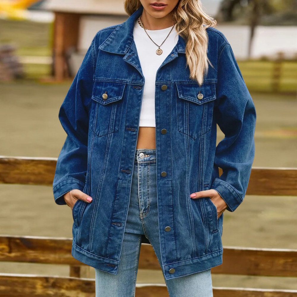 Elizabeth Women’s Denim Winter Jacket With Button Closure For Cozy Warmth And Versatile Evening Style