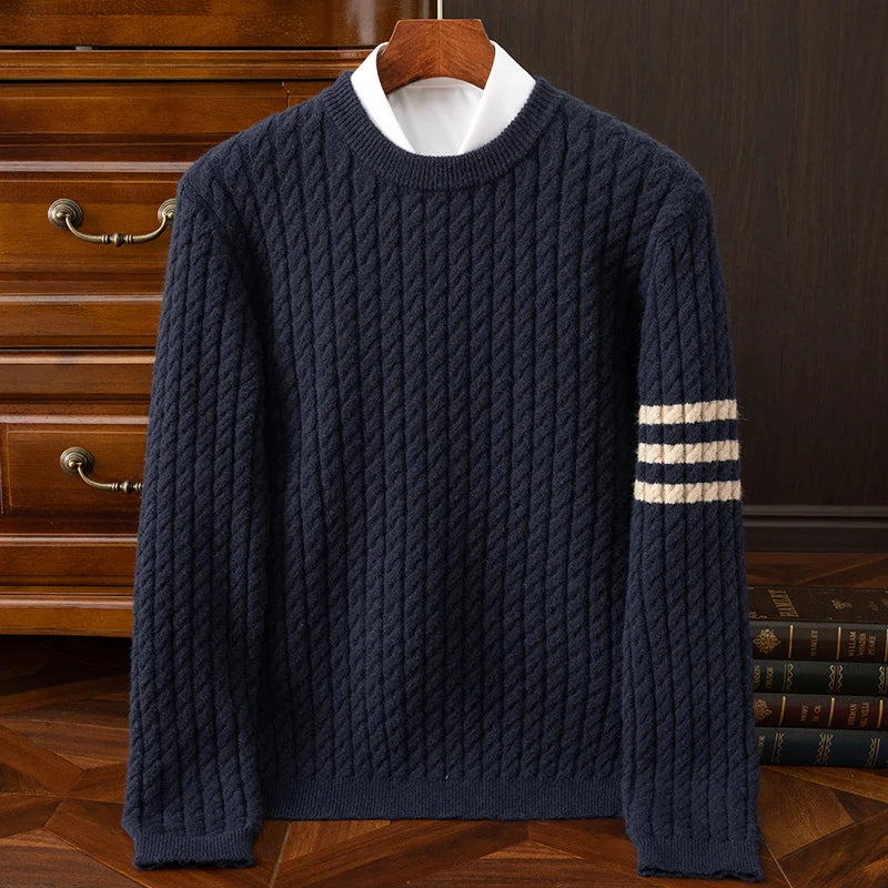 Street-wave Men's Wool Cable Knit Sweater Warm Wool Blend Classic Cable Pattern