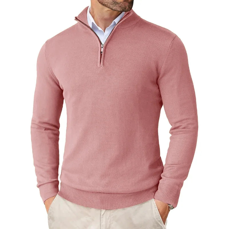Street-Wave Men's Zip Collar Cotton-Blend Sweater Soft Comfort Versatile Office Casual