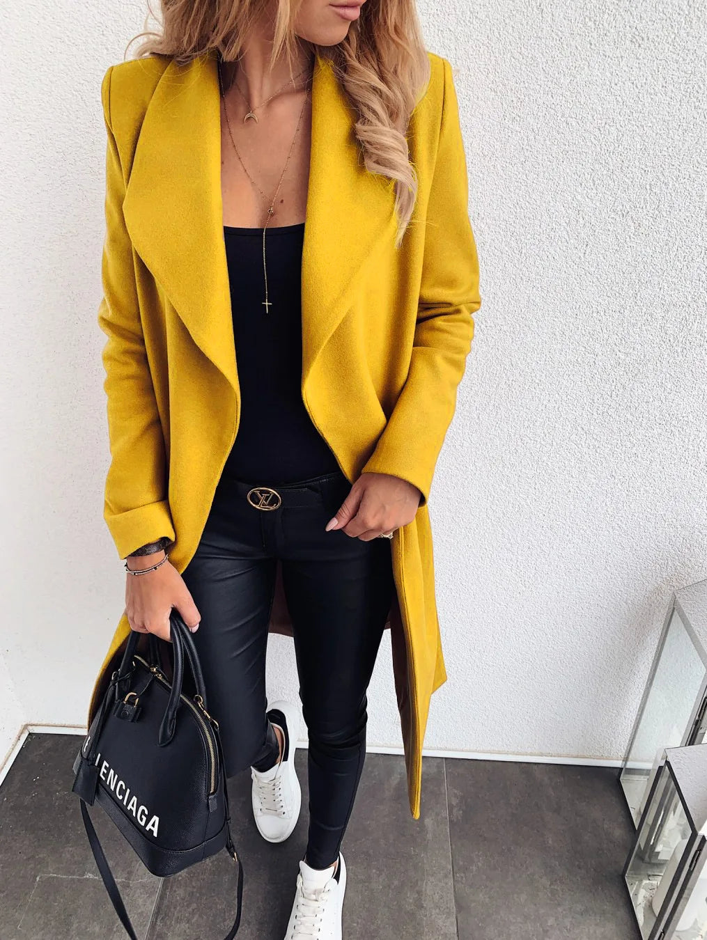 Street-Wave Knee Length Wool Coat For Women Elegant Warm Versatile Outerwear For Everyday Wear