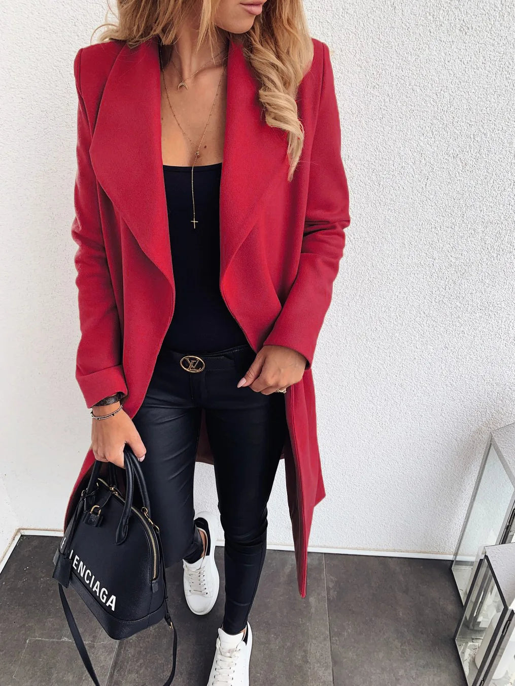 Street-Wave Knee Length Wool Coat For Women Elegant Warm Versatile Outerwear For Everyday Wear