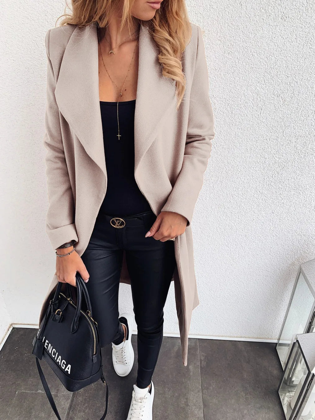 Street-Wave Knee Length Wool Coat For Women Elegant Warm Versatile Outerwear For Everyday Wear