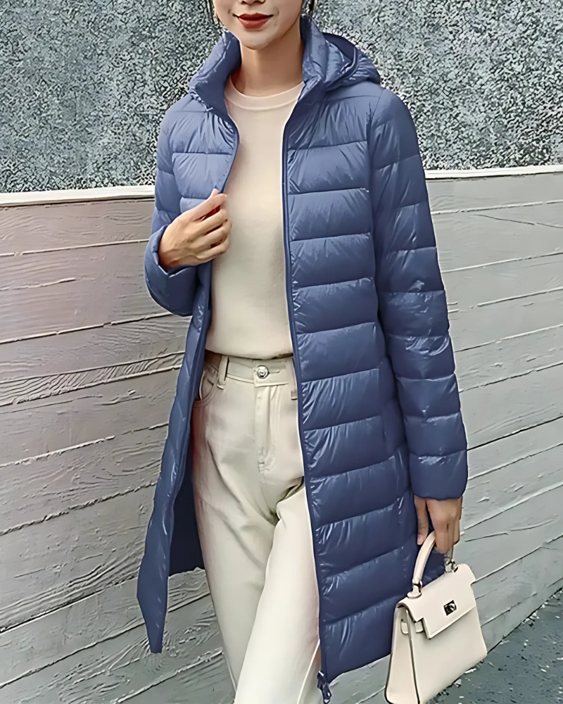 Street Wave Womens Puffer Jacket Slim Fit Mid Length Hooded Insulated