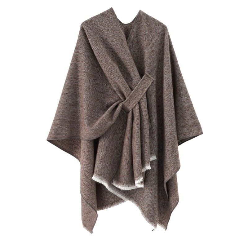 Street-wave Cashmere Poncho With Band Detail Retro Chic Winter Wrap For Style Conscious Adults