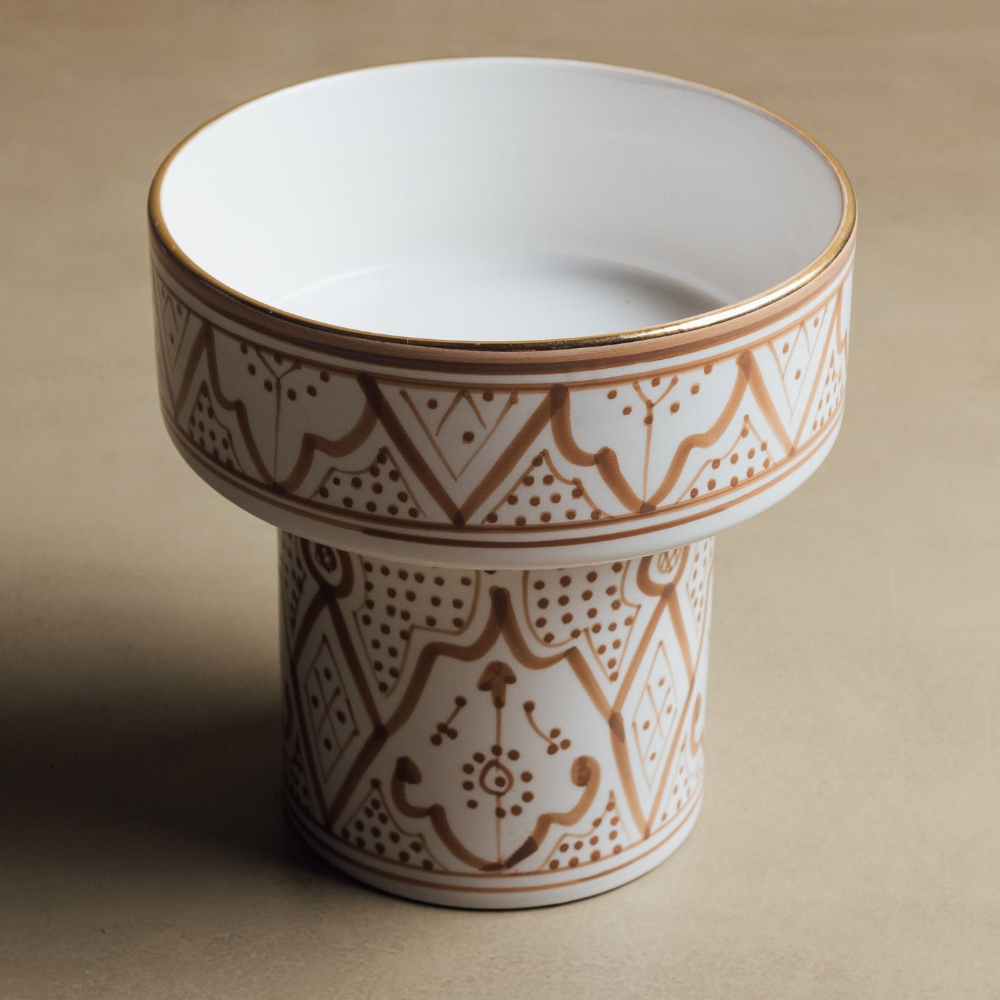 Fez Sand Pedestal Bowl - Handcrafted with 12 Carat Gold Accents - Street-Wave