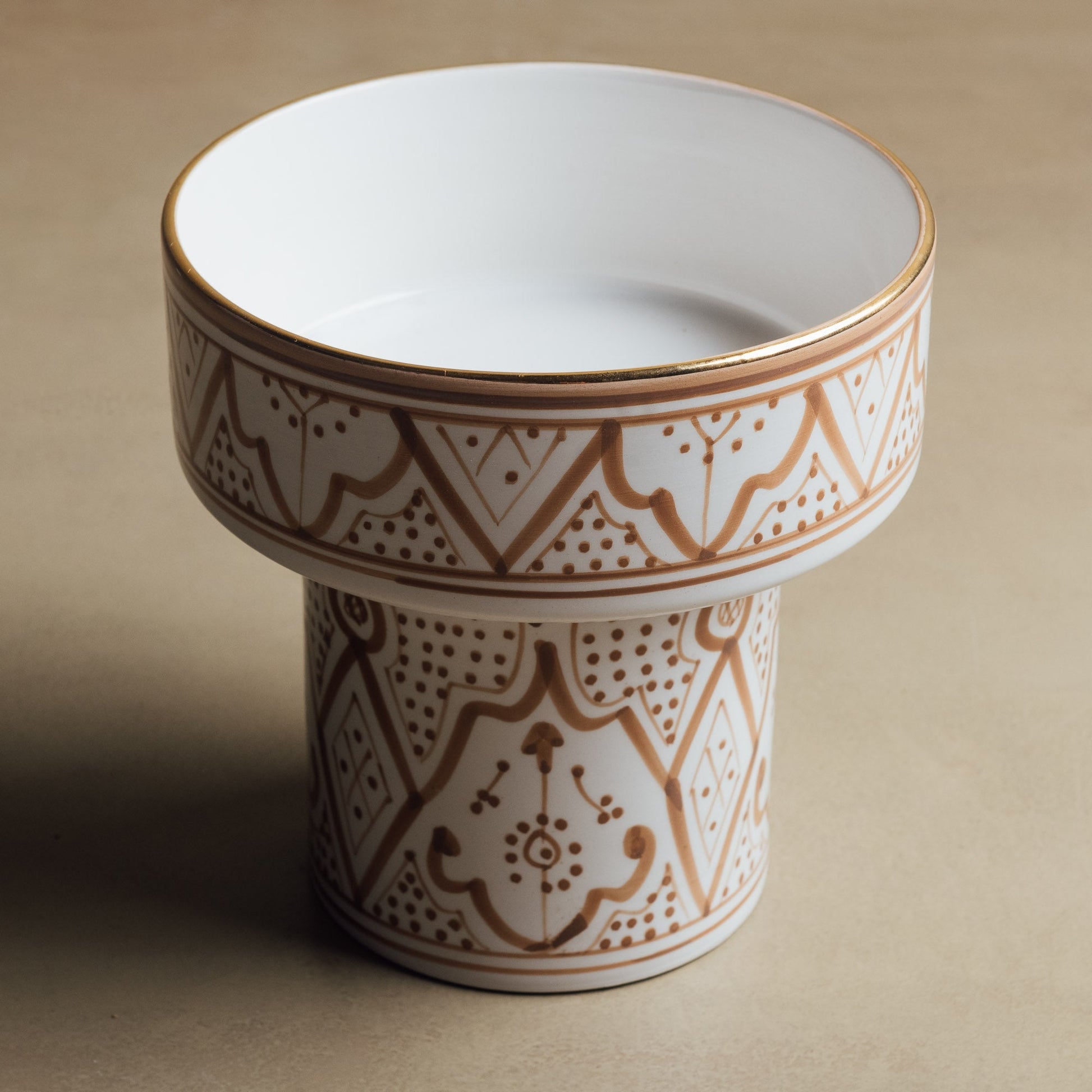 Fez Sand Pedestal Bowl - Handcrafted with 12 Carat Gold Accents - Street-Wave