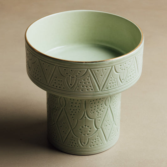 Zagora Green Pedestal Bowl - Handcrafted with 12 Carat Gold Accents - Street-Wave