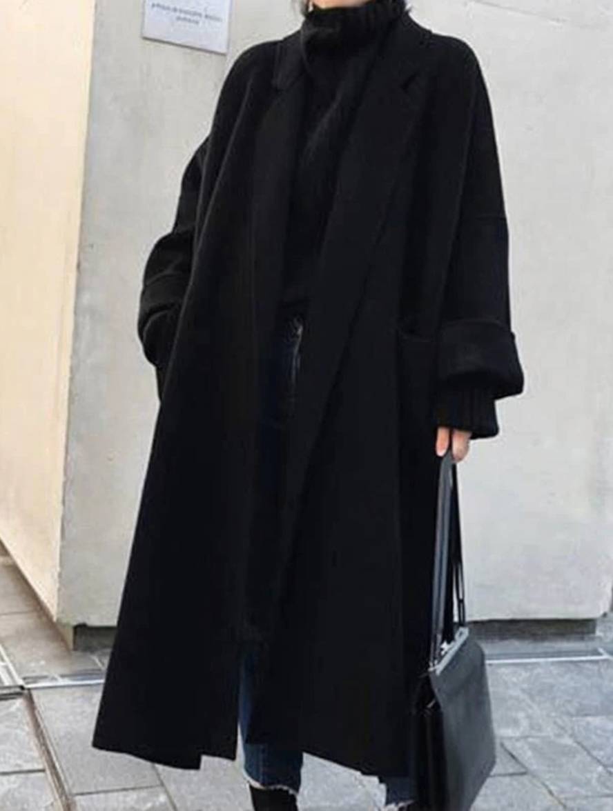 Street-Wave Wool Blend Coat For Women Long Relaxed Fit Warmth Chic Outerwear Style