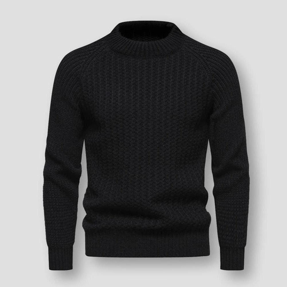 Street-Wave Men's Waffle Knit Sweater With Globe Pattern For Travelers Elegant Travel Ready Warmth
