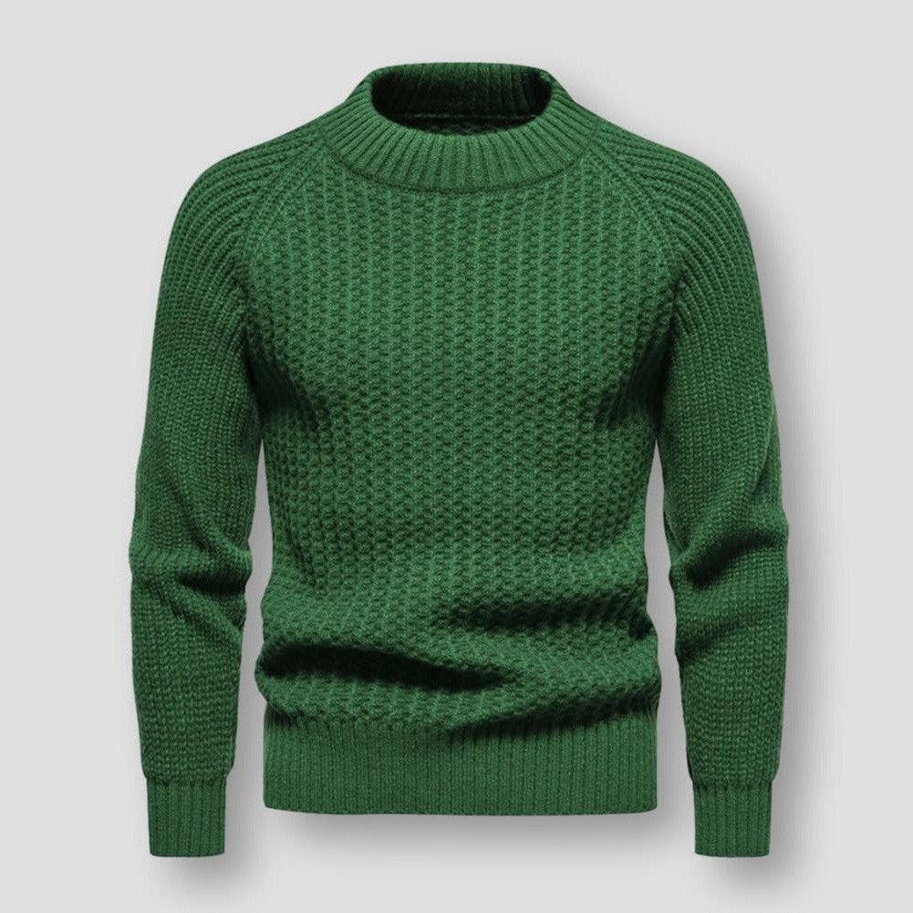 Street-Wave Men's Waffle Knit Sweater With Globe Pattern For Travelers Elegant Travel Ready Warmth