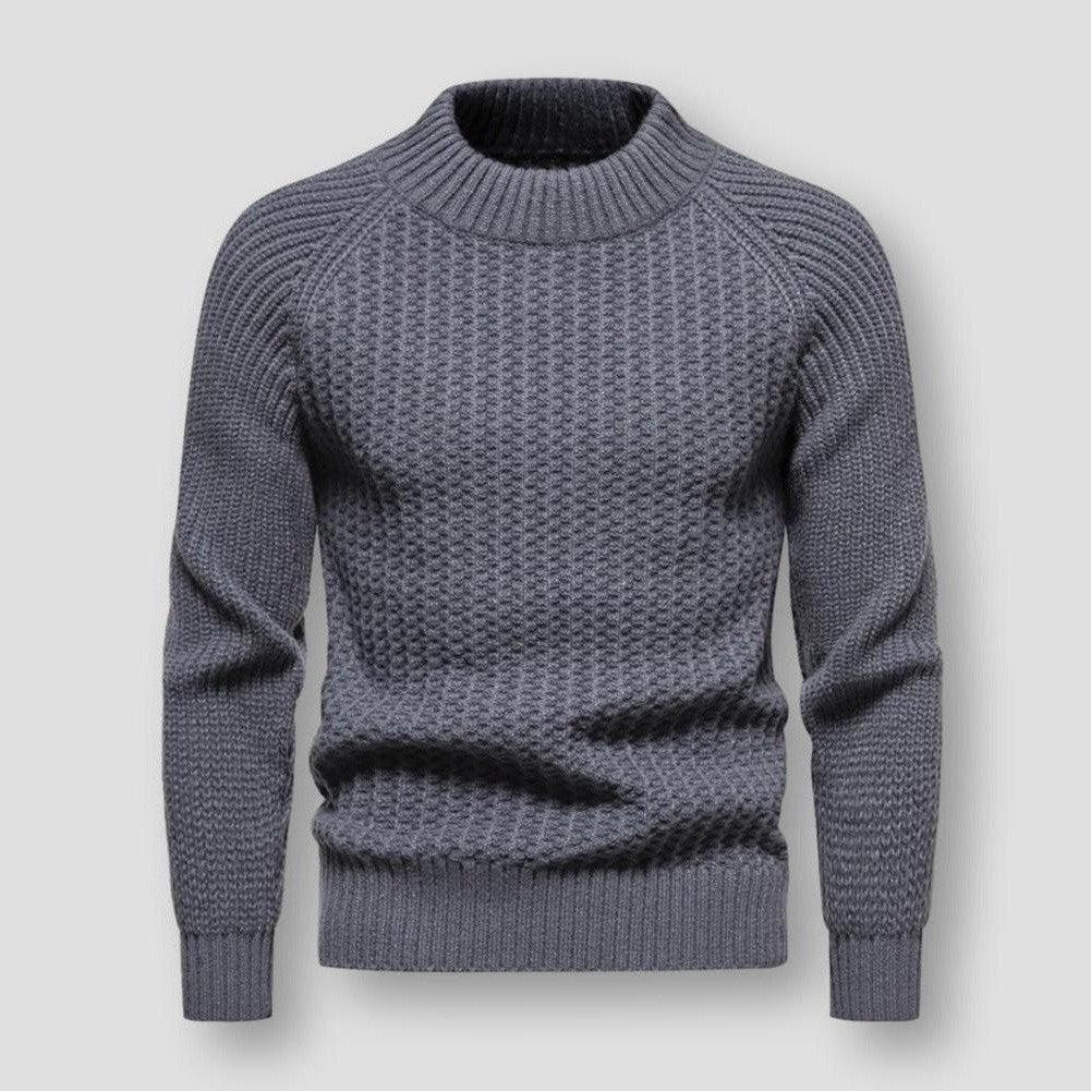 Street-Wave Men's Waffle Knit Sweater With Globe Pattern For Travelers Elegant Travel Ready Warmth