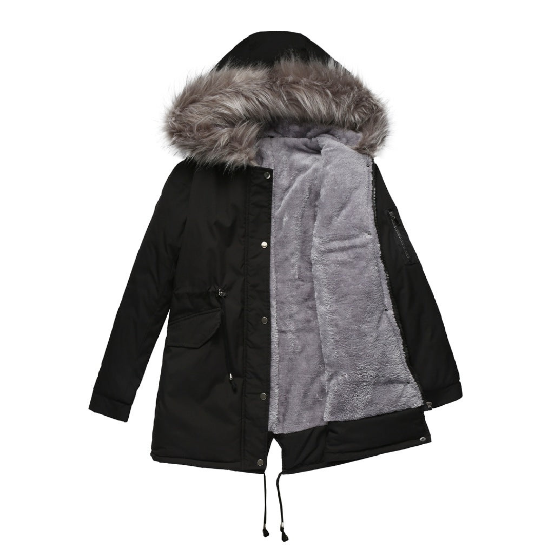 Street Wave Women Hooded Winter Parka With Faux Fur Trim For Cozy Warmth In Cold Weather