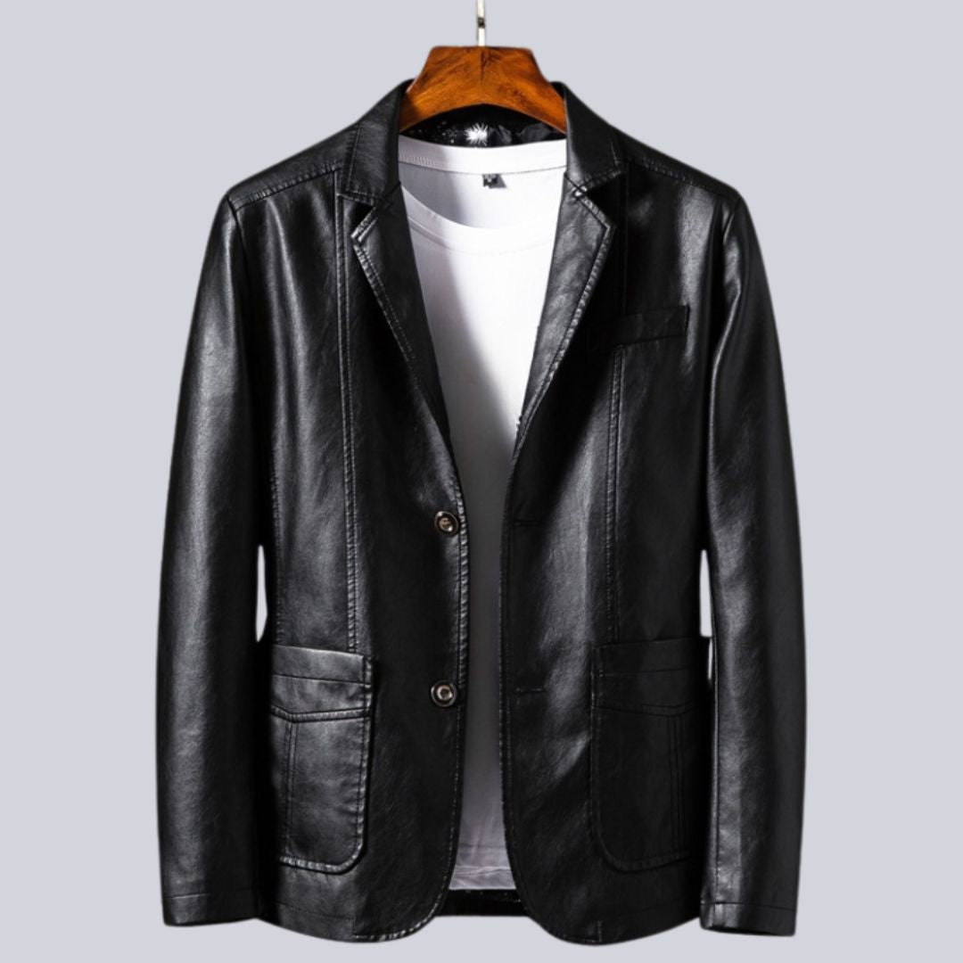Callum Luxe Leather Jacket for Men with Leather Look Finish Tailored Fit and Classic Turn Down Collar
