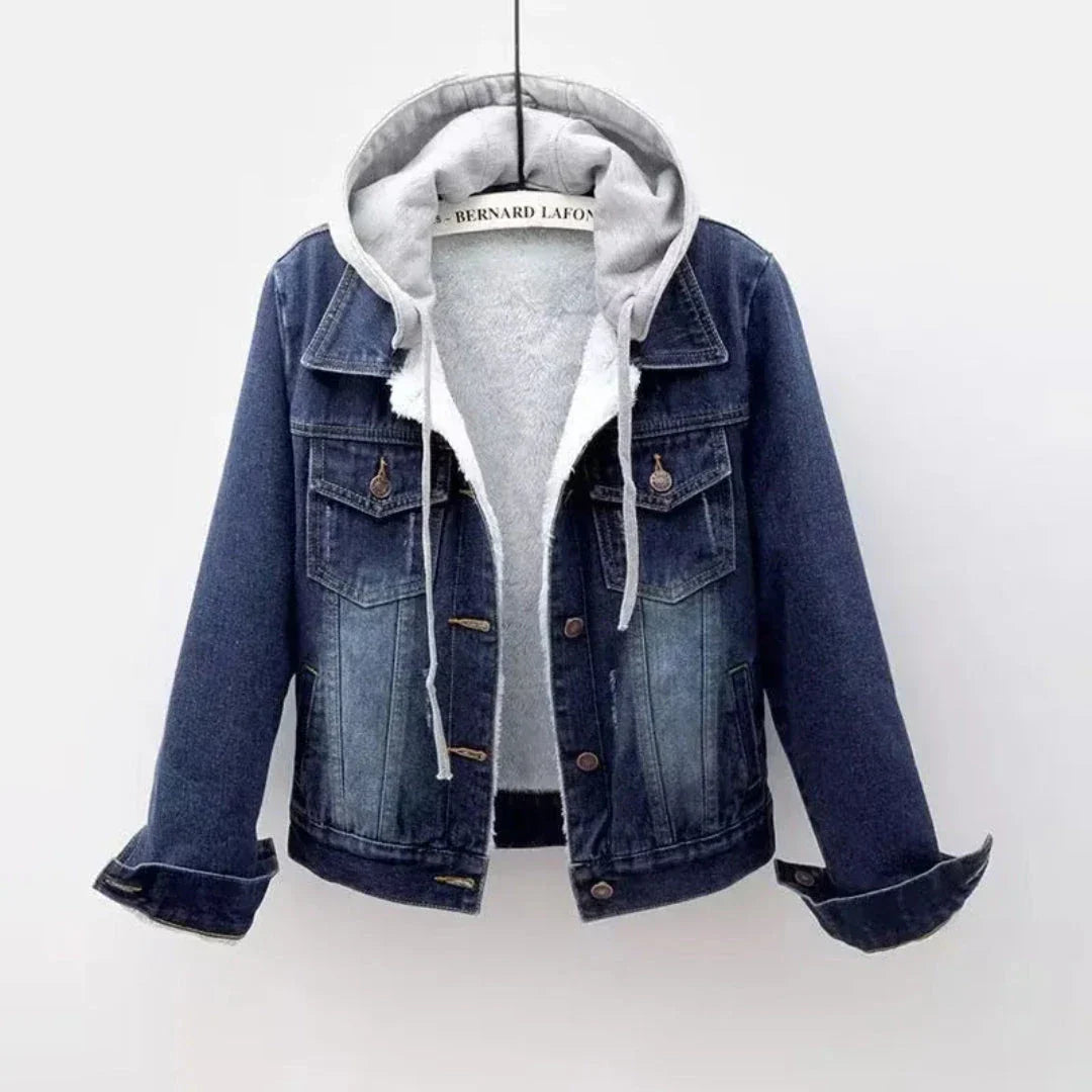 Camden Sherpa Lined Denim Hoodie Jacket With Detachable Fleece Hood For Cold Weather Warmth