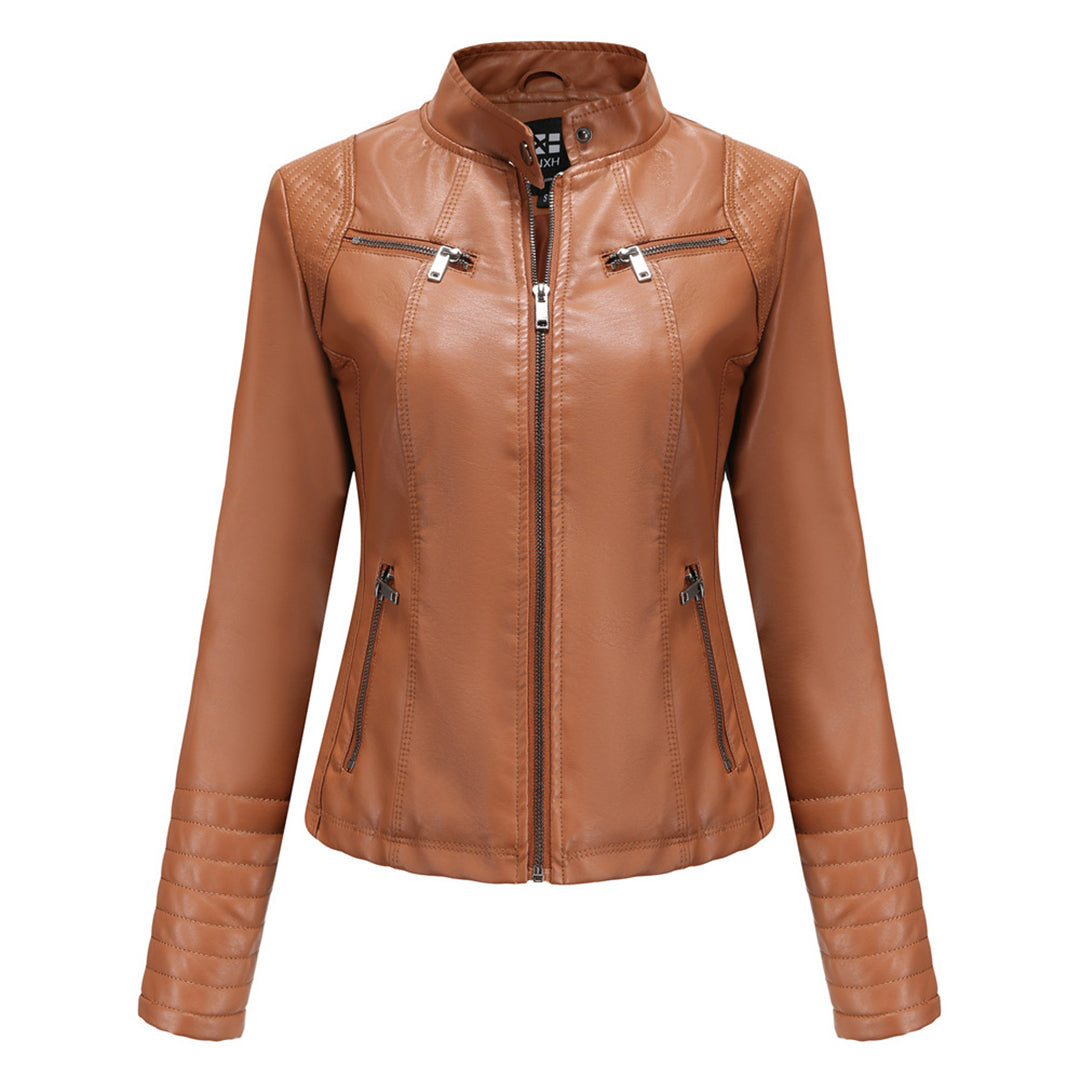Street Wave Leather Jacket For Women Elegant Premium Soft Leather With Front Zipper