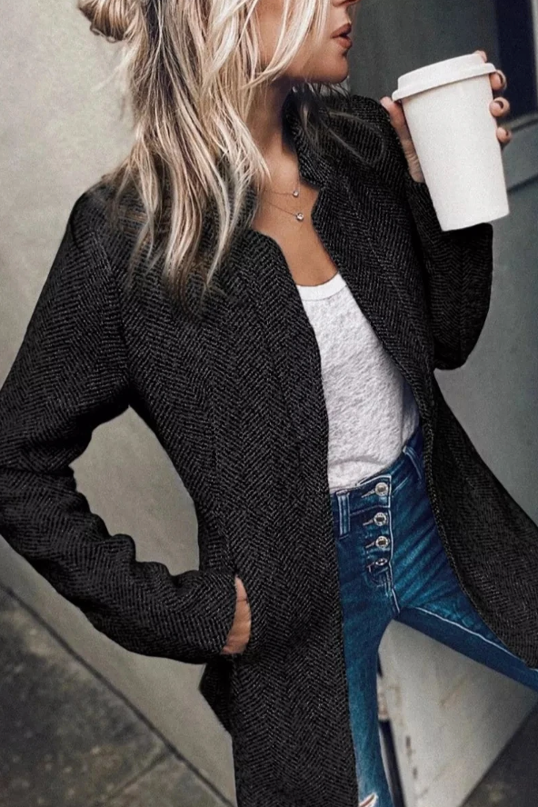 Street-wave Classic Knit Cardigan For Modern Women Timeless Comfort In Polyester Blend