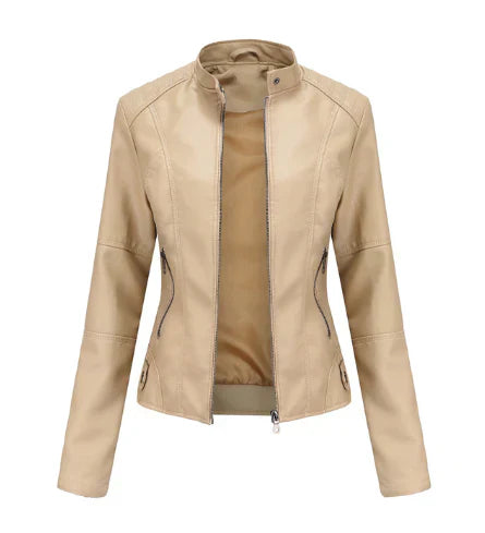 Leather Jacket for Women Street-wave Mao Collar Chic Durable Fit for Fashion Forward Women