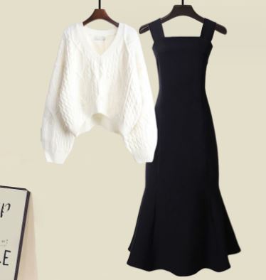 Street Wave Stacey Set Cable Knit Sweater And Fishtail Dress For Women Cozy Versatile Two Piece Outfit