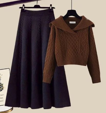 Street-Wave Knitted Sweater And Skirt Set For Women Cozy Soft Knit Versatile Two Piece Outfit