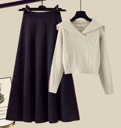 Street-Wave Knitted Sweater And Skirt Set For Women Cozy Soft Knit Versatile Two Piece Outfit