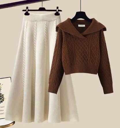 Street-Wave Knitted Sweater And Skirt Set For Women Cozy Soft Knit Versatile Two Piece Outfit