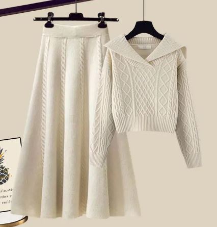Street-Wave Knitted Sweater And Skirt Set For Women Cozy Soft Knit Versatile Two Piece Outfit