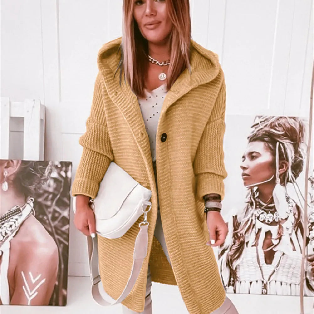 Street-wave Knit Hoodie Cardigan With Buttons For Women Cozy Chic Everyday Essential