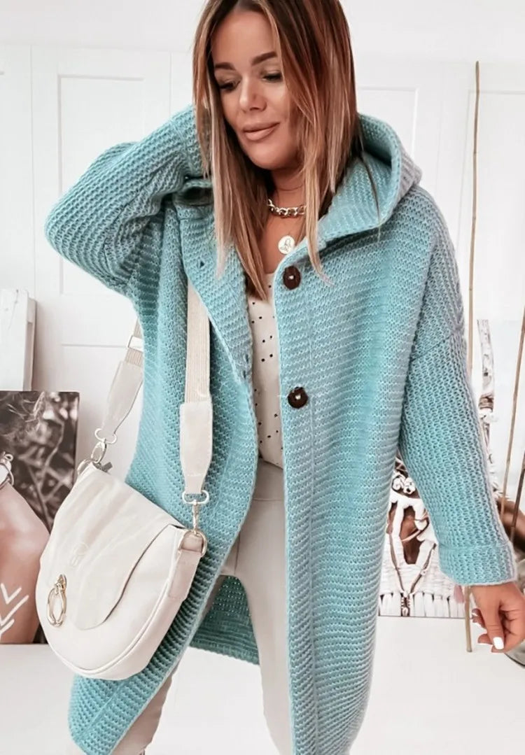 Street-wave Knit Hoodie Cardigan With Buttons For Women Cozy Chic Everyday Essential