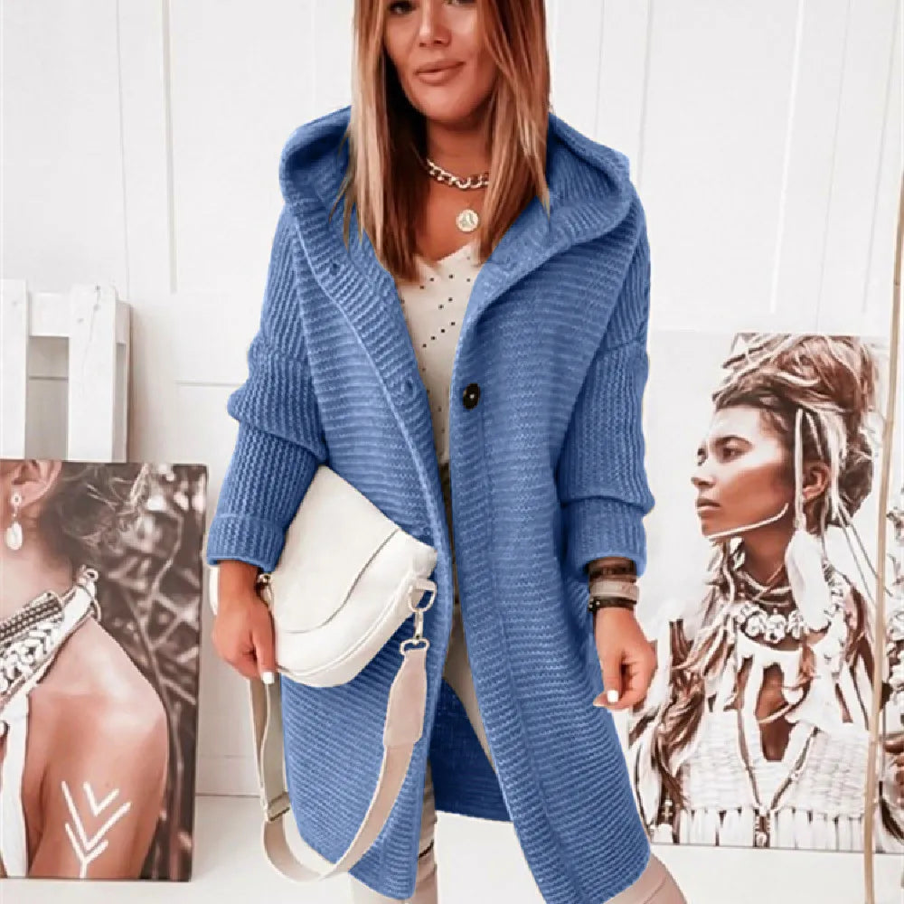Street-wave Knit Hoodie Cardigan With Buttons For Women Cozy Chic Everyday Essential