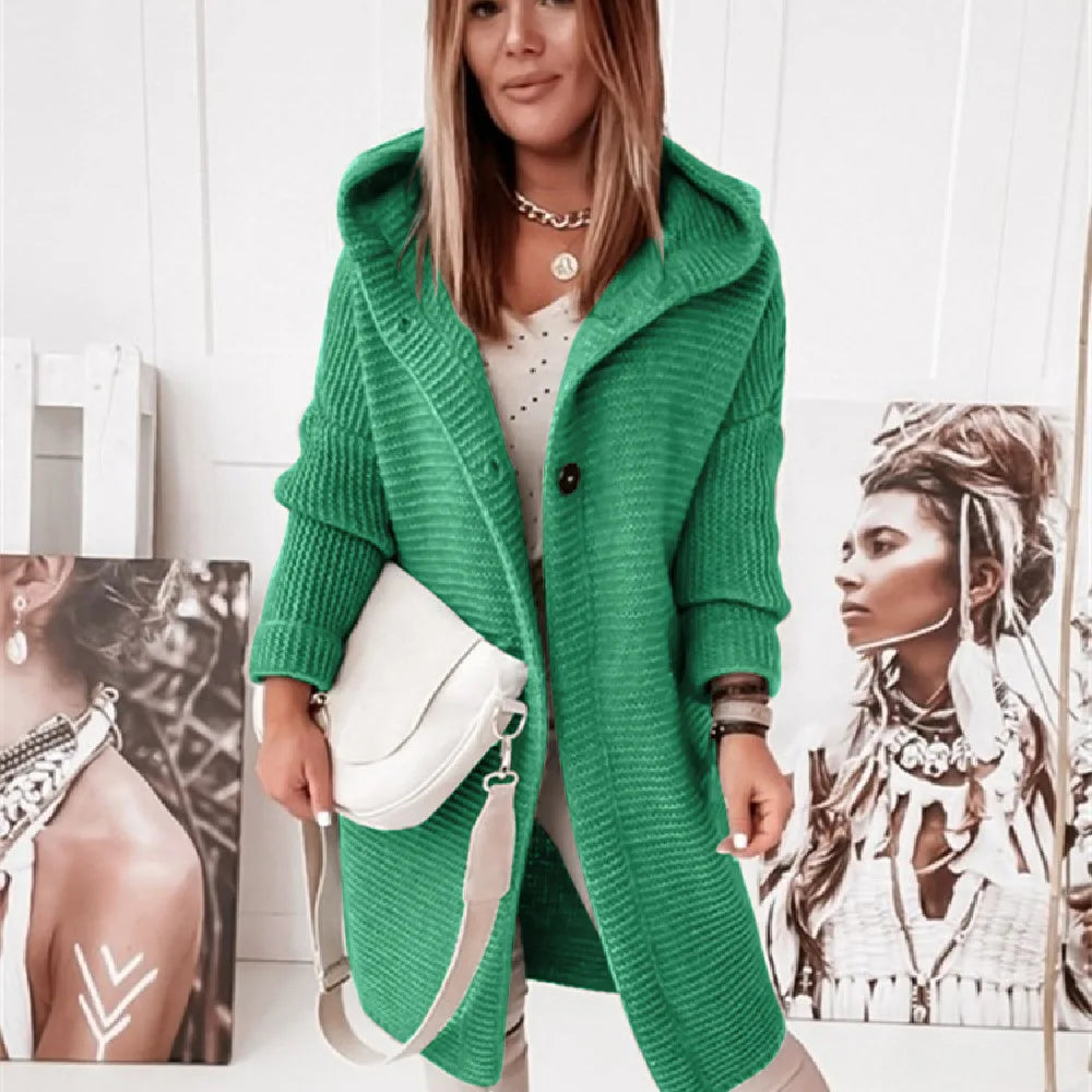 Street-wave Knit Hoodie Cardigan With Buttons For Women Cozy Chic Everyday Essential