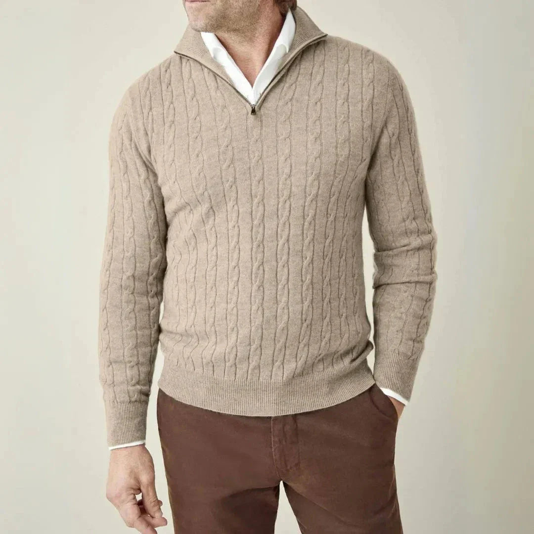 Waylynn Cable Knit Quarter Zip Sweater Unisex Cozy Warmth