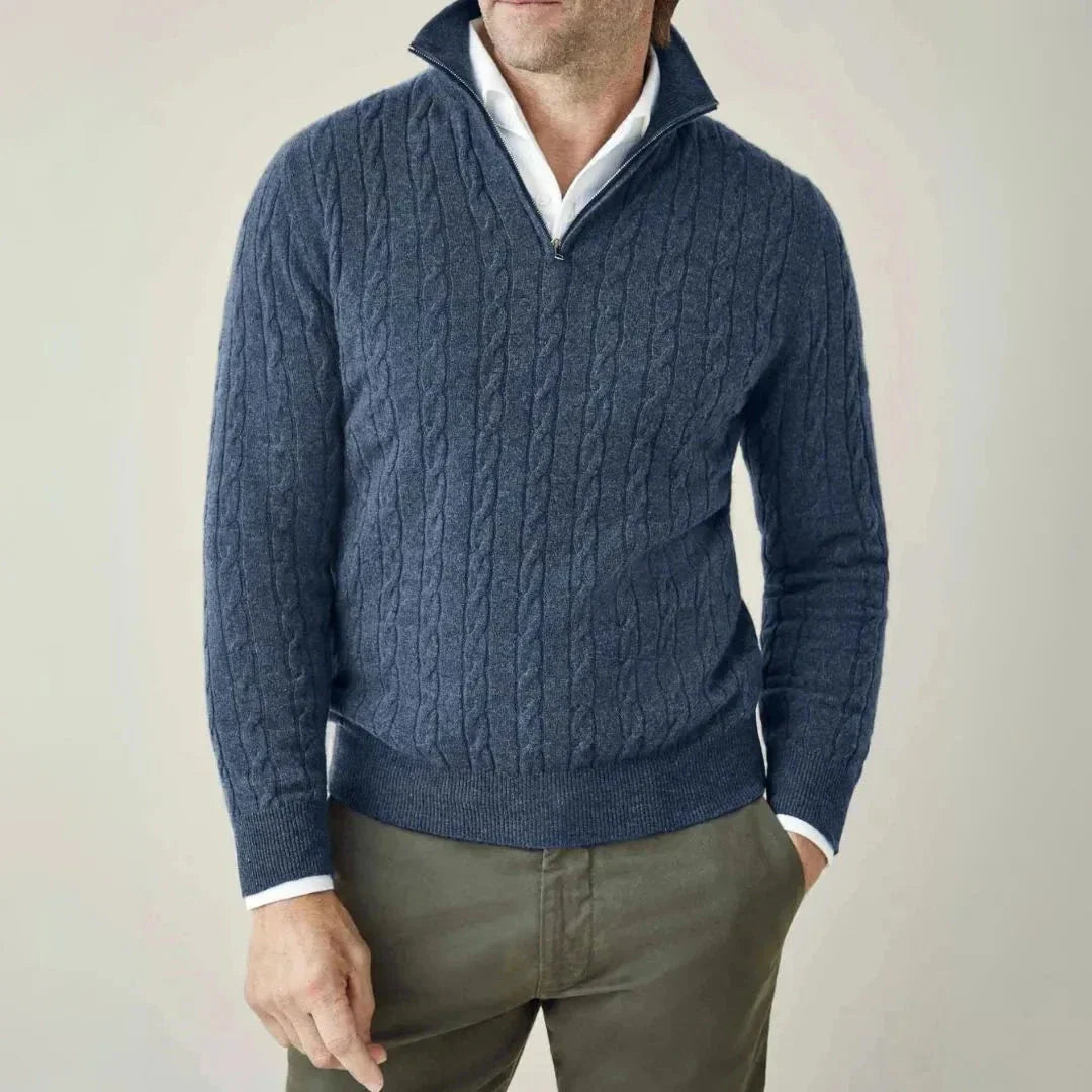 Waylynn Cable Knit Quarter Zip Sweater Unisex Cozy Warmth