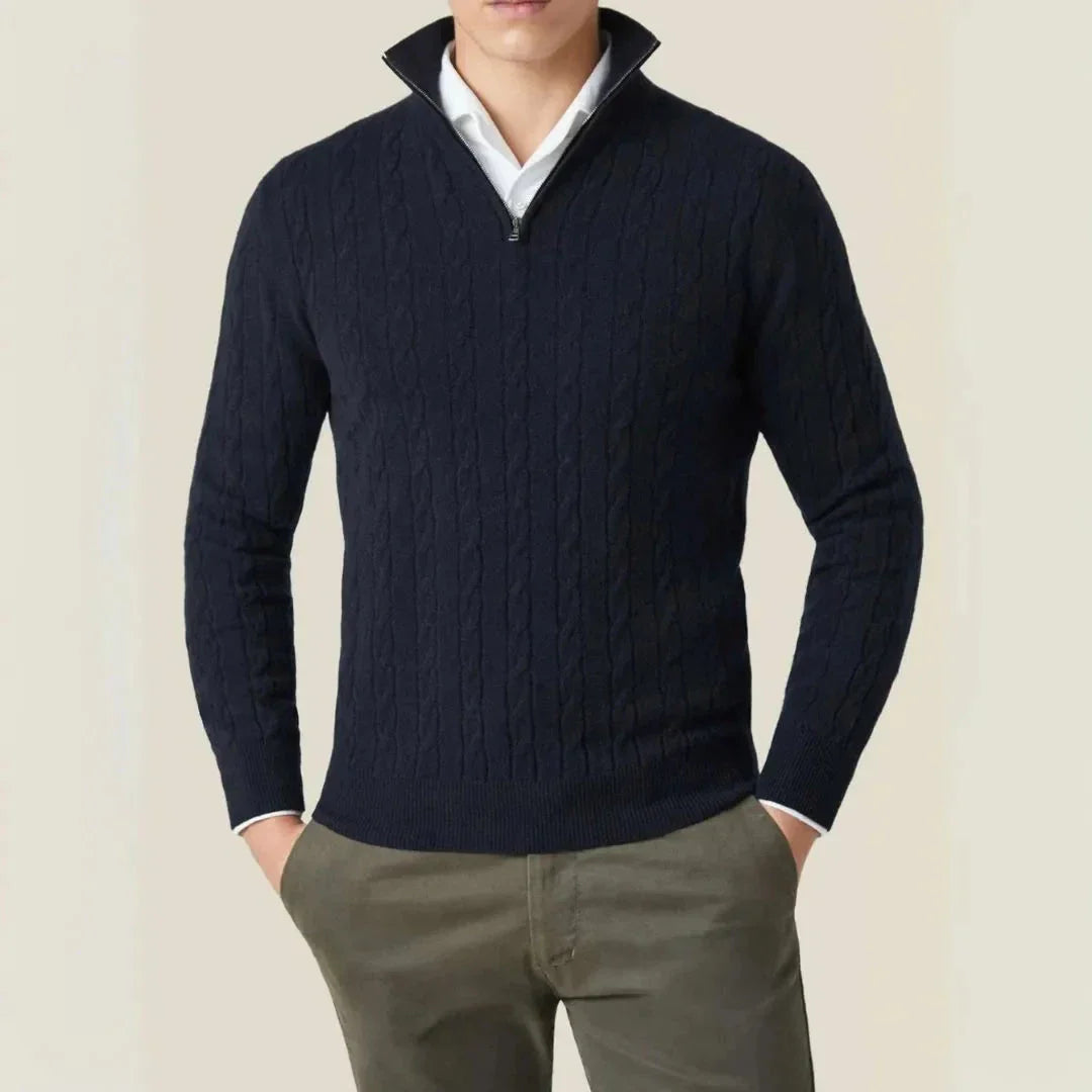 Waylynn Cable Knit Quarter Zip Sweater Unisex Cozy Warmth