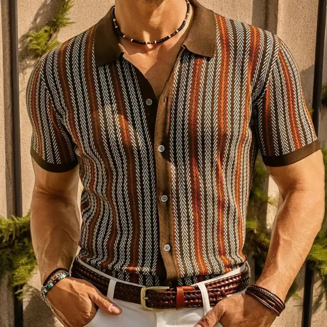 Carlo Mancini Button Down Polo Shirt Slim Fit Breathable Organic Cotton Herringbone Pattern For Office And Night Out