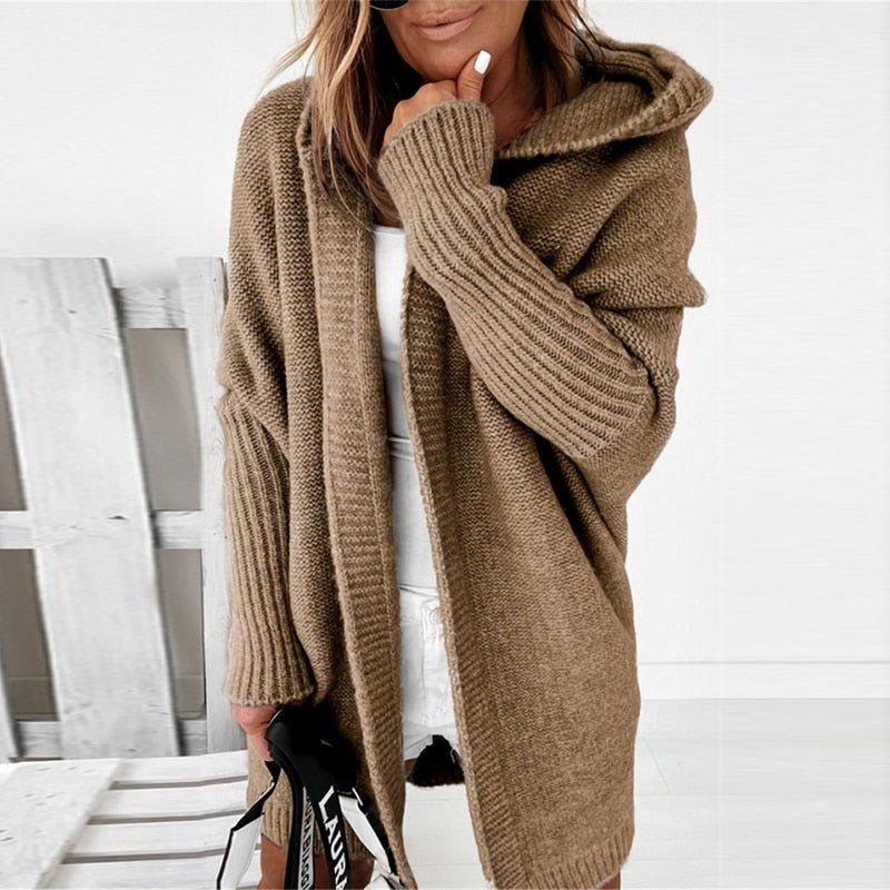 Street-Wave Noelia Womens Hooded Cardigan Cozy Knit Batwing Sweater For Modern Women
