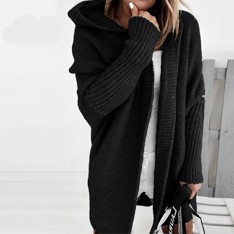 Street-Wave Noelia Womens Hooded Cardigan Cozy Knit Batwing Sweater For Modern Women