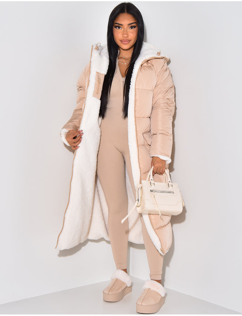 Street Wave Reversible Zip Up Puffer Coat For Women Warm Fleece Lined Winter Outerwear