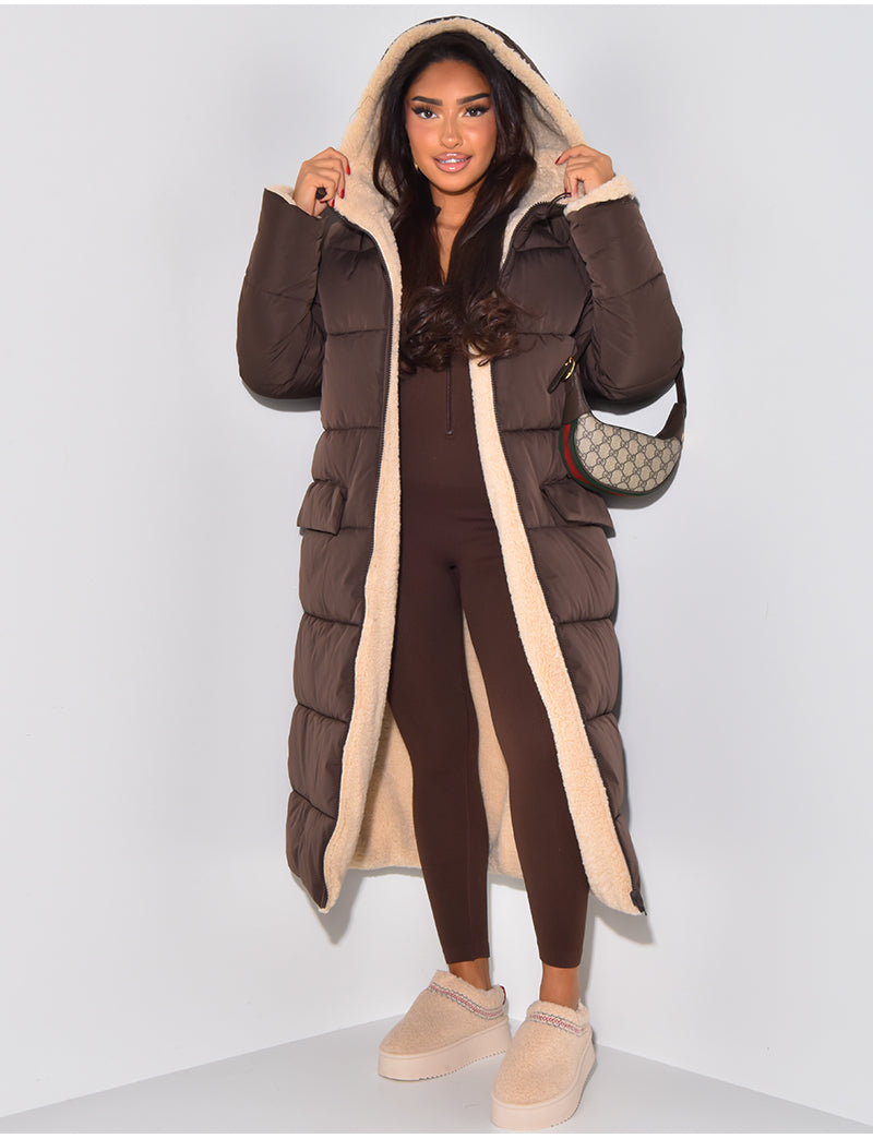 Street-wave Reversible Long Jacket For Women Warm Puffer Coat With Hood And Luxe Comfort