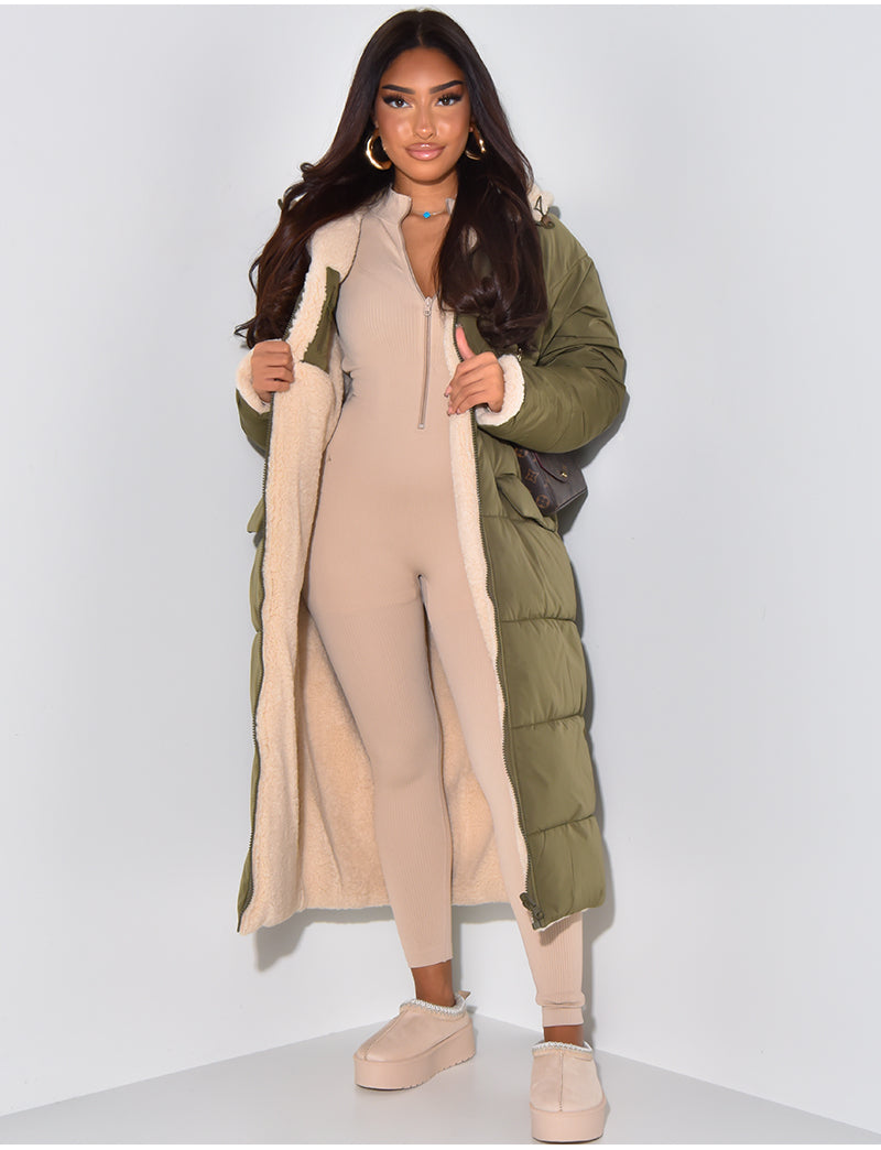 Street-wave Reversible Long Jacket For Women Warm Puffer Coat With Hood And Luxe Comfort