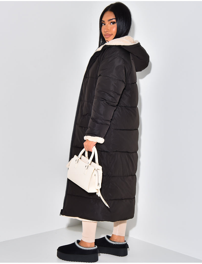 Street-wave Reversible Long Jacket For Women Warm Puffer Coat With Hood And Luxe Comfort
