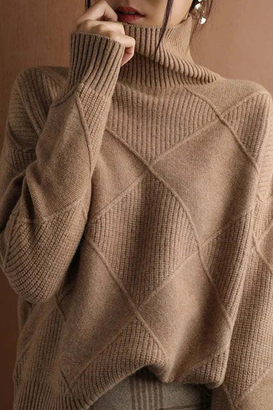 Streetwave Diamond Knit Rollneck Pullover For Women Cozy Warmth And Textured Pattern