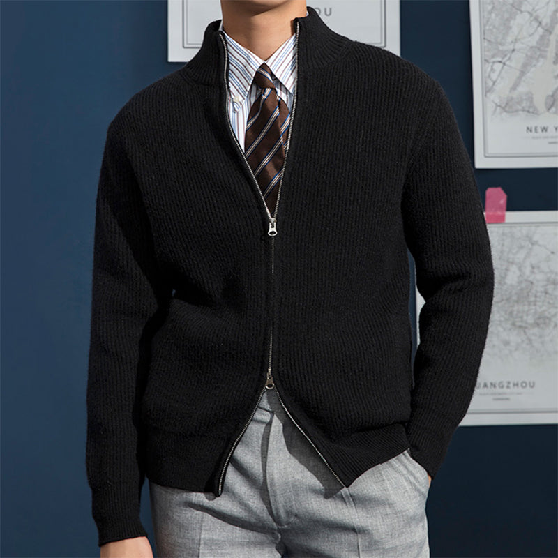 Streetwave Mens Knit Cardigan Zip Front Cozy Warmth Ribbed Knit Modern Everyday Wear