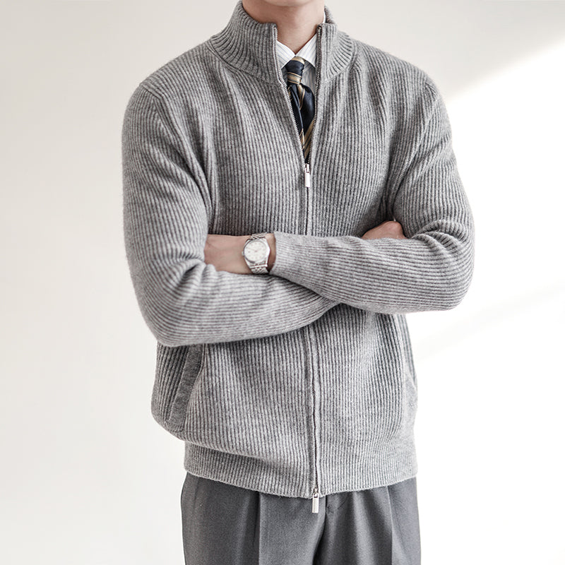 Streetwave Mens Knit Cardigan Zip Front Cozy Warmth Ribbed Knit Modern Everyday Wear