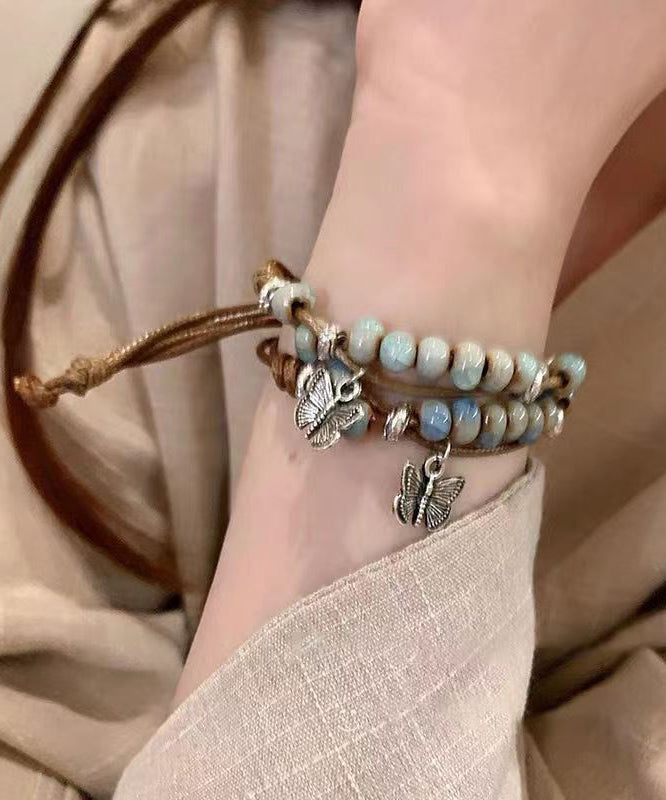 Ensemble de deux bracelets à breloques papillon en céramique tissés en alliage décontracté - Street-Wave